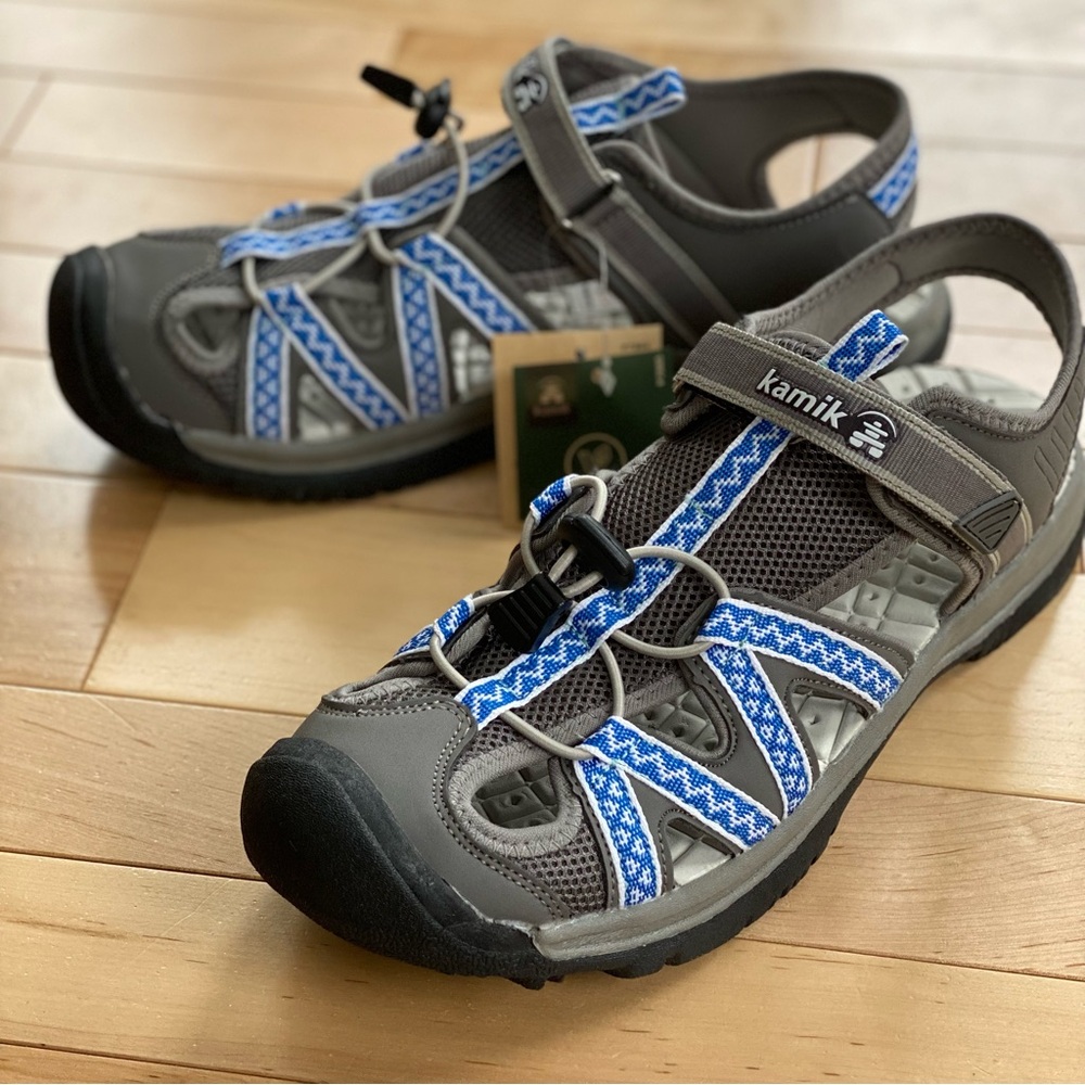 Kamik Gray and Blue Sandals with Adjustable Straps and Rugged Soles